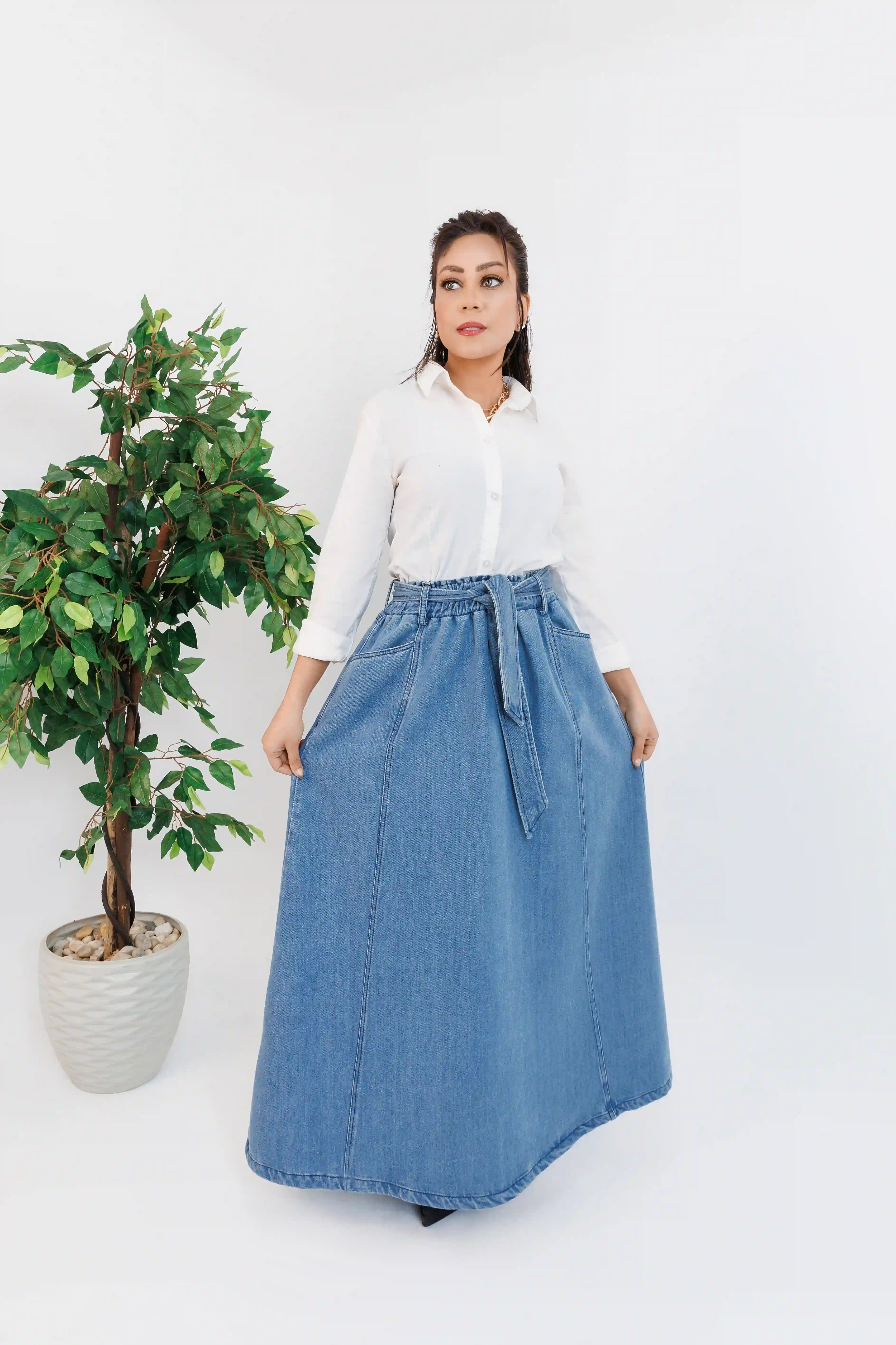 Panel Denim Skirt - Elastic Waist