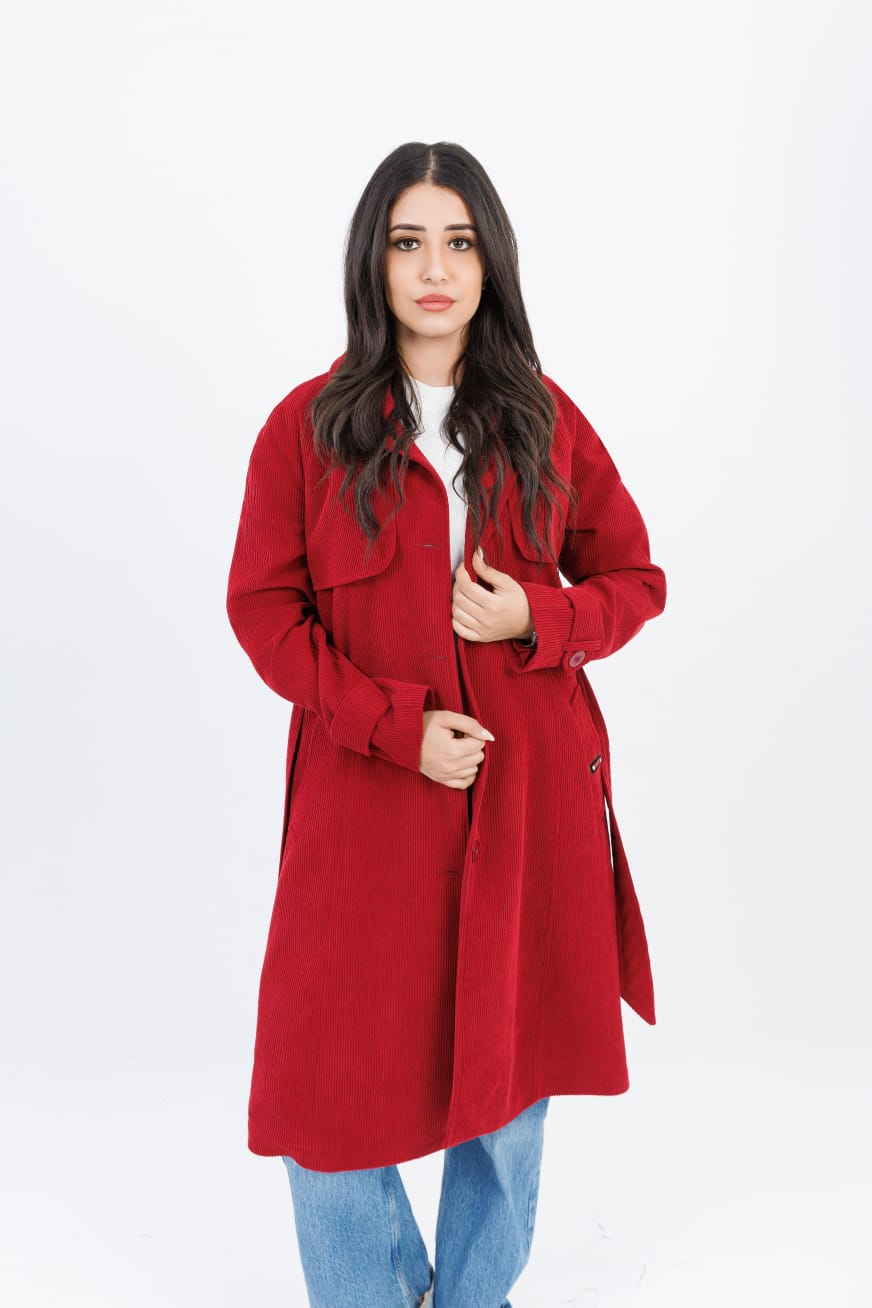 Striped Velvet Jacket with Belt (Lined) - 145