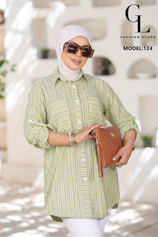 شيميز كتان قطن مقلم