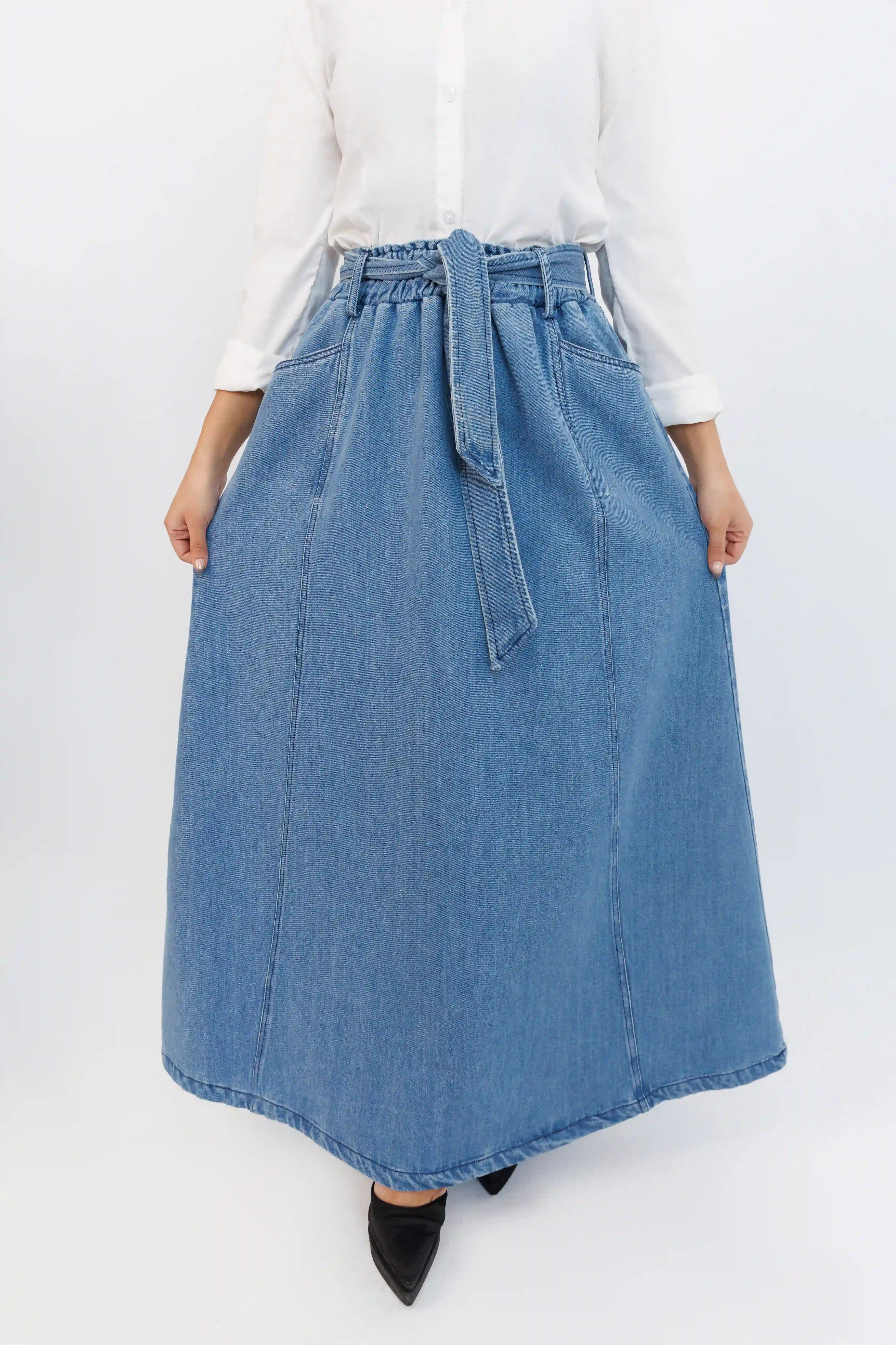 Panel Denim Skirt - Elastic Waist