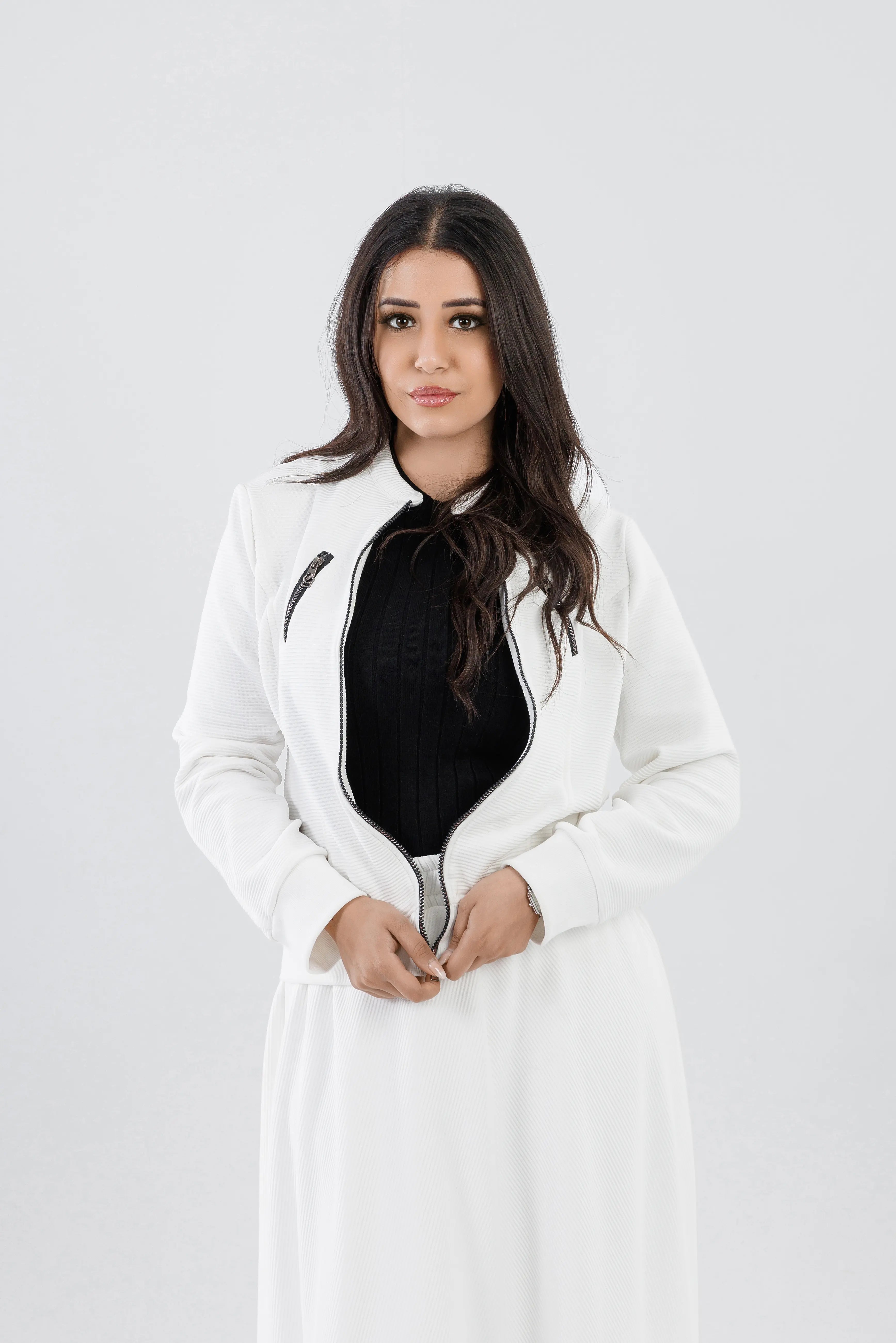 Two-Piece Ribbed Jacket & Flared Skirt Set – 141