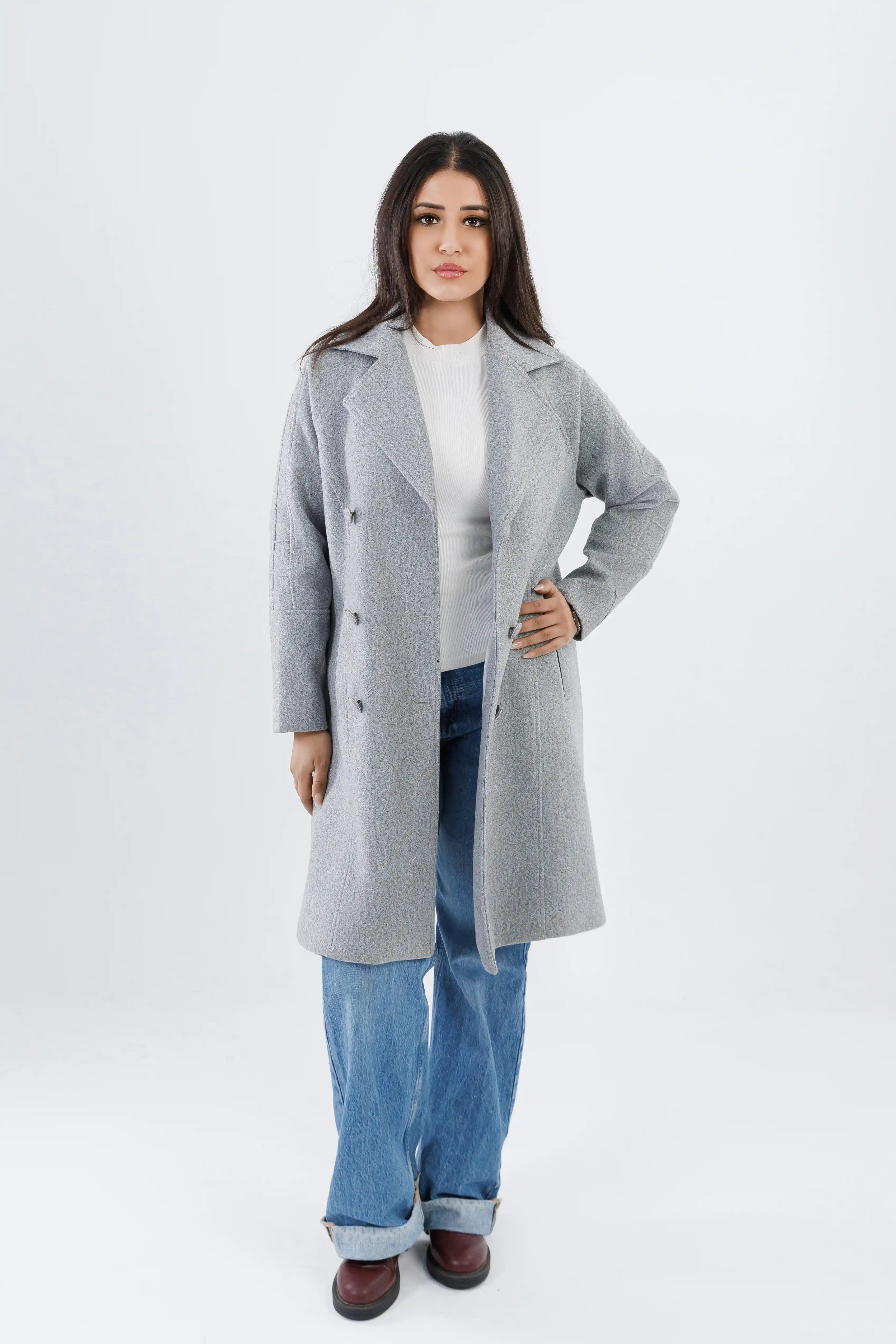 Long Double-Breasted Wool Jacket