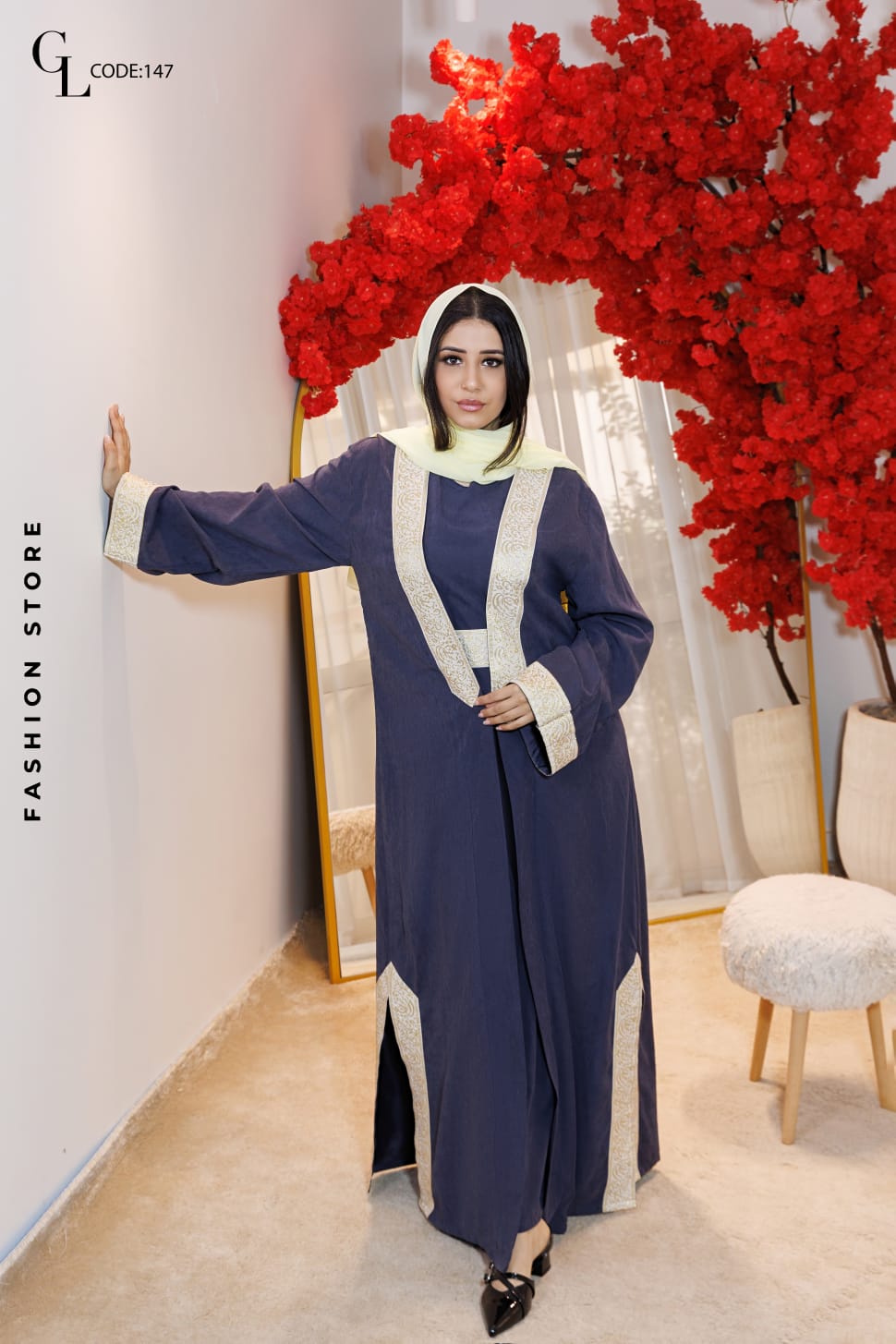 3 Piece Kaftan Set (Kaftan+Dress+Belt) – Indigo