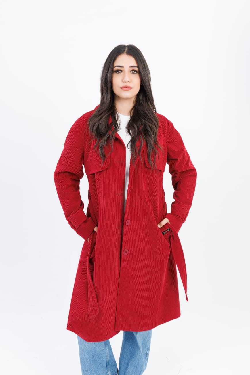 Striped Velvet Jacket with Belt (Lined) - 145