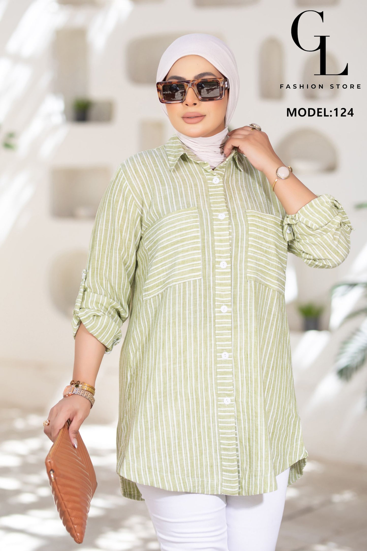 شيميز كتان قطن مقلم