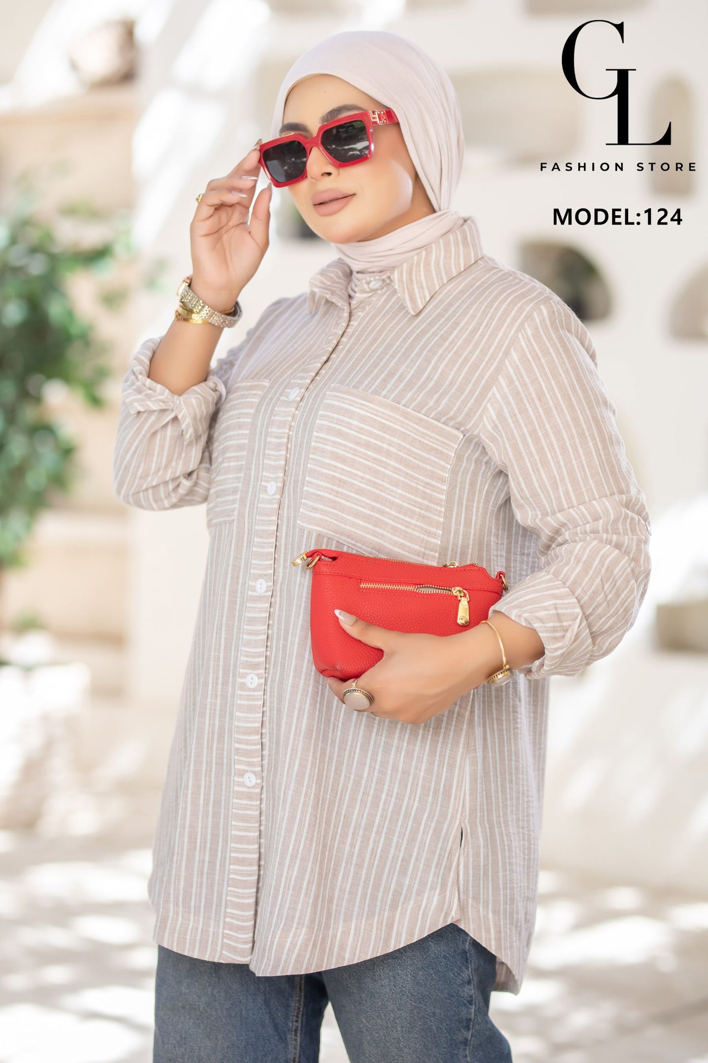 شيميز كتان قطن مقلم