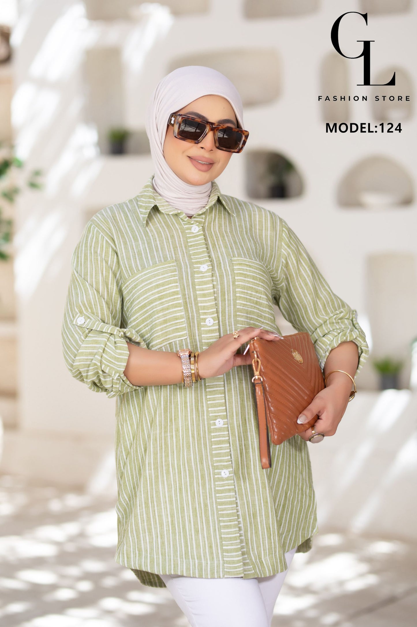 شيميز كتان قطن مقلم