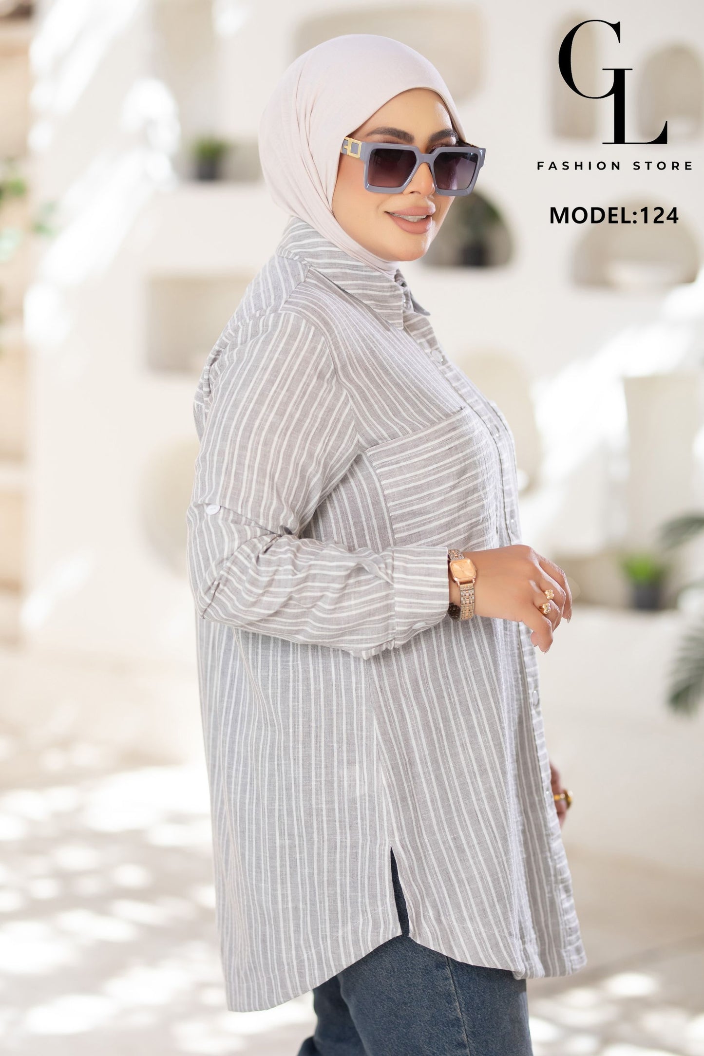 شيميز كتان قطن مقلم