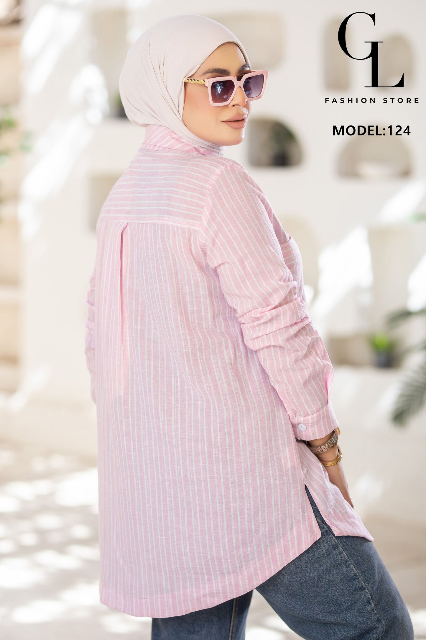 شيميز كتان قطن مقلم