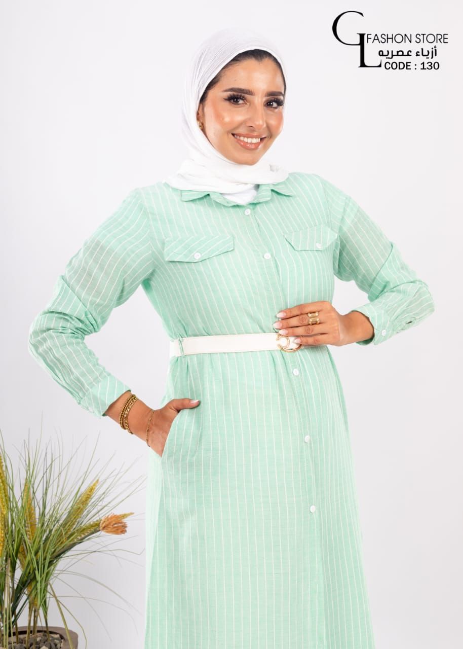 شميز كتان طويل مقلم